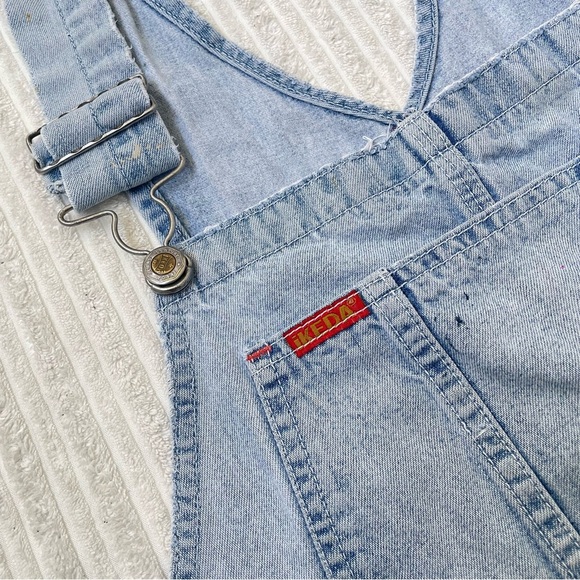 Vintage Ikeda Light Blue Washed Denim Bib Short Overalls | Size L - Picture 3 of 9